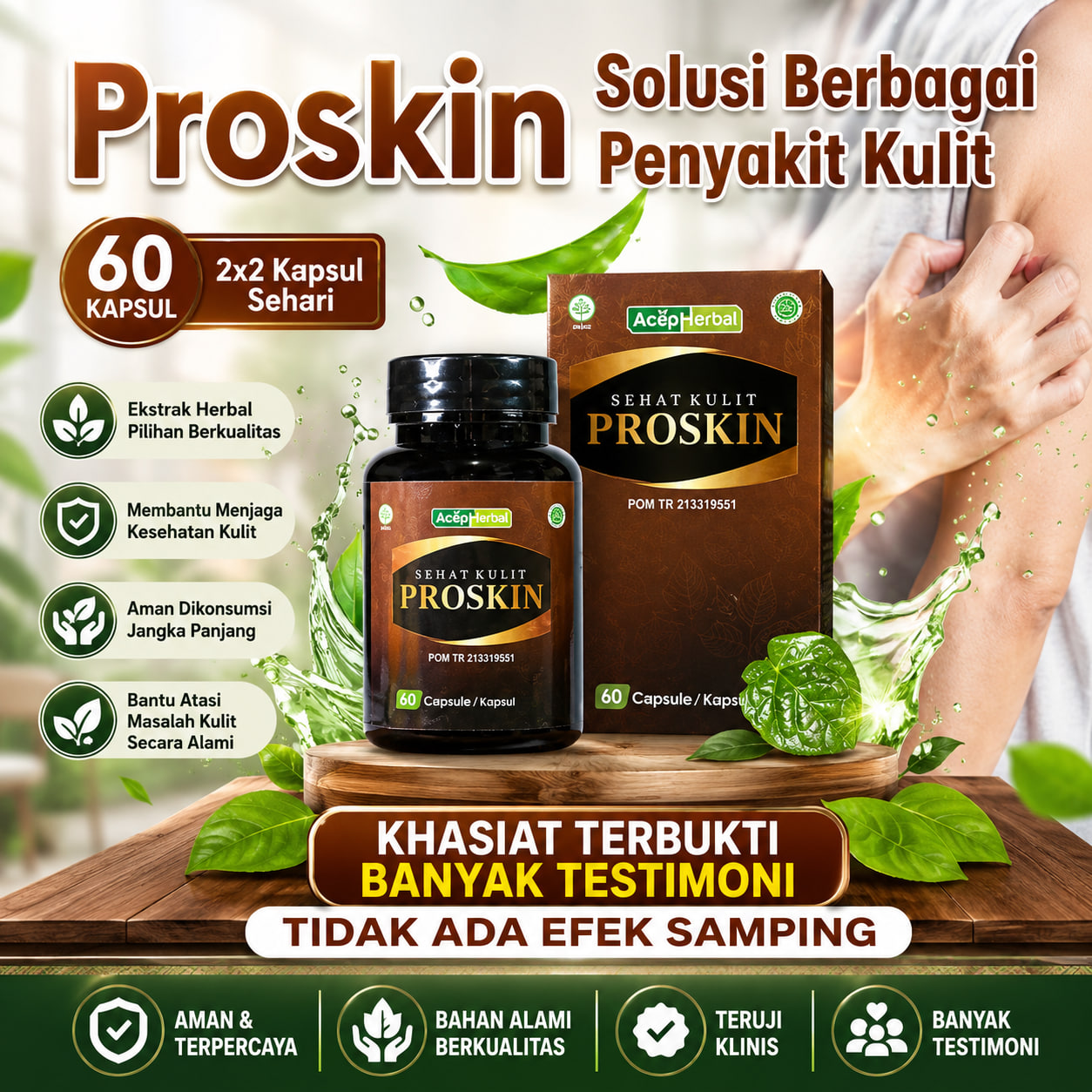 Kapsul Proskin Ekstrak Daun Binahong Bantu Keluhan Panu, kadas, kurap, dan kutu air, Biduran, biang keringat, dan gatal